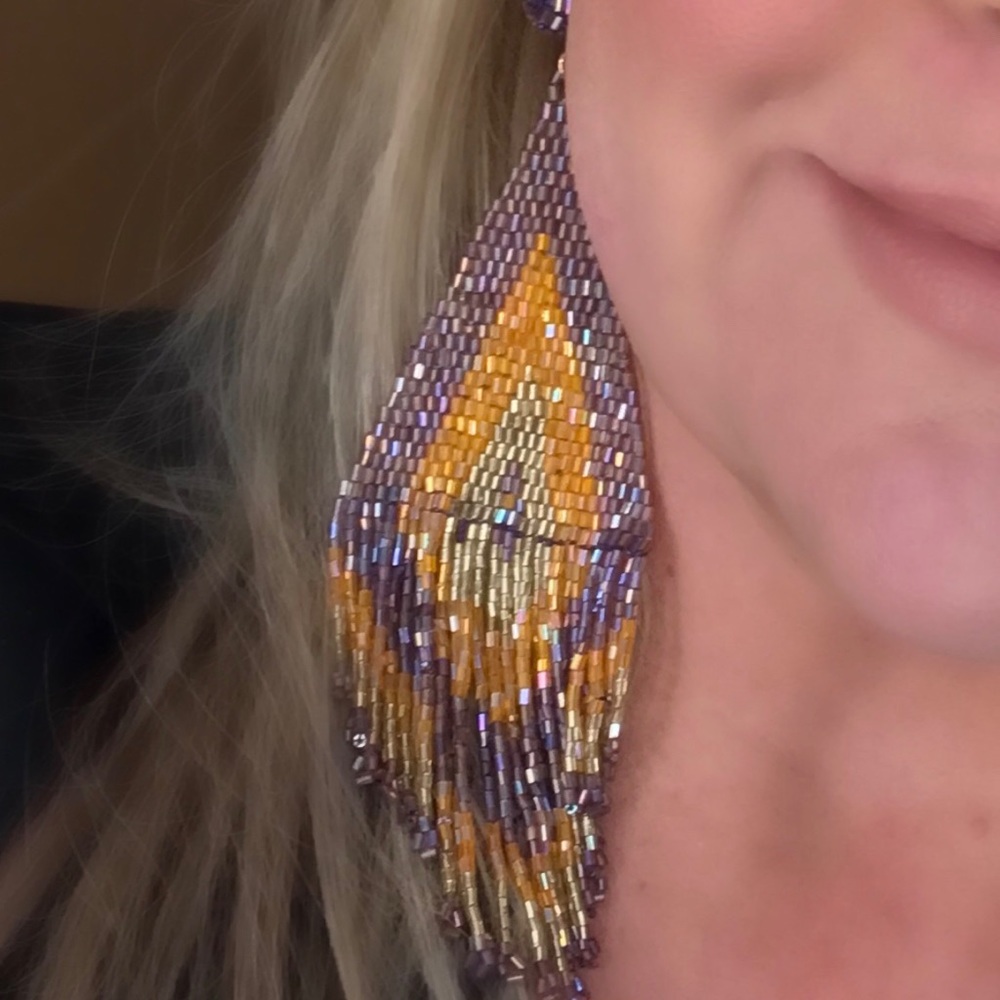 Boho Beaded Fringe Tassel Earrings 💜🧡